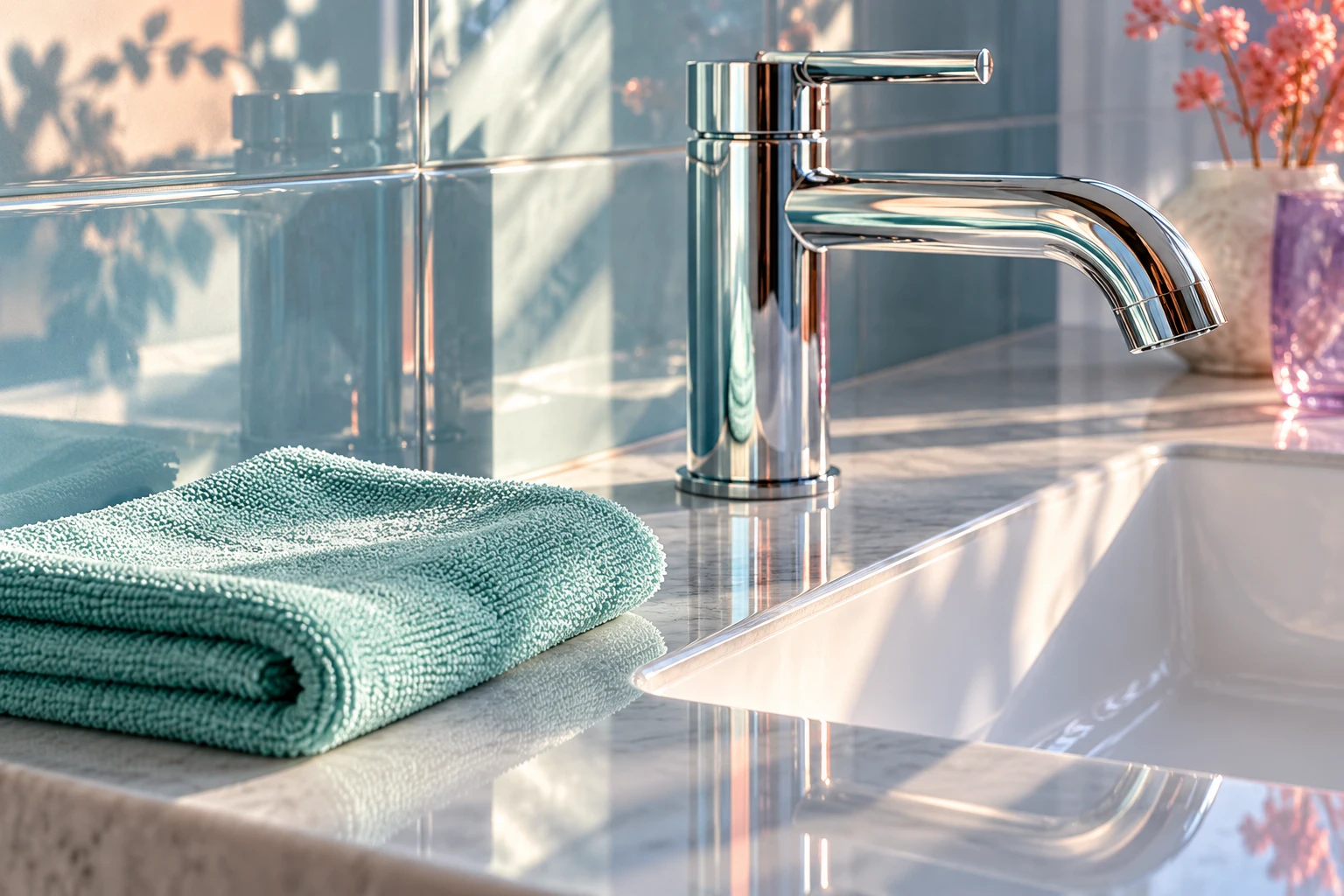 Editorial material study of glass, chrome and a folded cloth